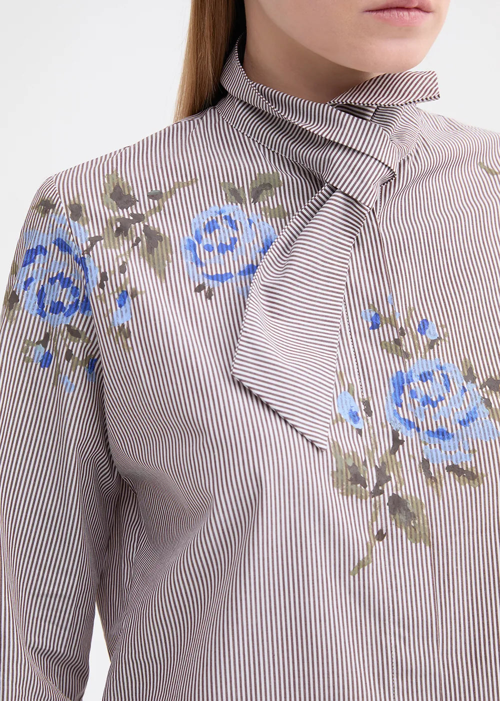 ROSSO35 Flower Stripe Cotton Shirt in Brown
