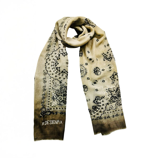 DE SIENA Ombre Paisley Embroidered Scarf in Beige