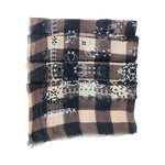 DE SIENA Gingham Embroidered Check Scarf in Beige/Brown