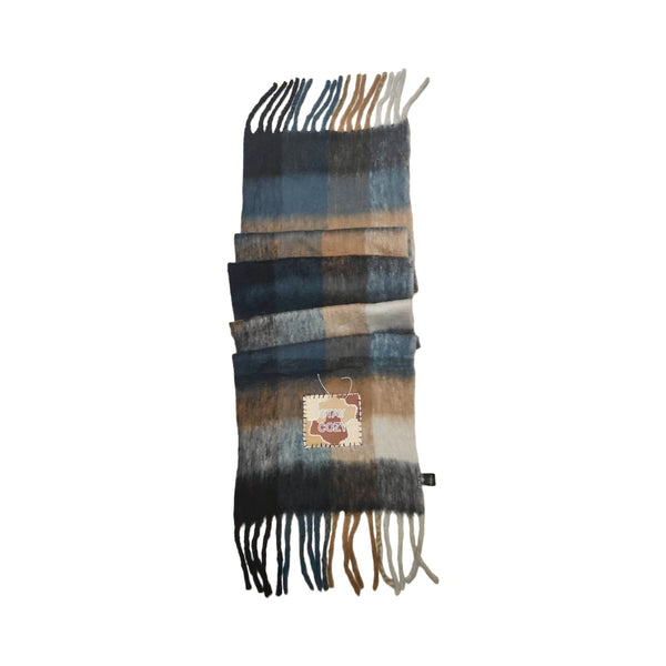 DE SIENA Vostok Embroidered Scarf with Patch in Black/Camel