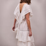 FAUNE Seville Cotton Lurex Dobby Stripe Dress in Vintage White