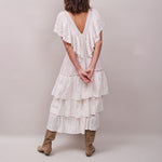 FAUNE Seville Cotton Lurex Dobby Stripe Dress in Vintage White