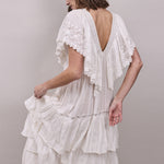 FAUNE Seville Cotton Lurex Dobby Stripe Dress in Vintage White
