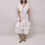 FAUNE Seville Cotton Lurex Dobby Stripe Dress in Vintage White