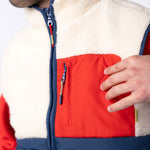 BILLYBELT Sleeveless Two-Fabric Sherpa Jacket in Ivory and Navy