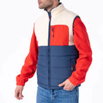 BILLYBELT Sleeveless Two-Fabric Sherpa Jacket in Ivory and Navy