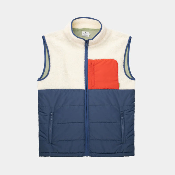 BILLYBELT Sleeveless Two-Fabric Sherpa Jacket in Ivory and Navy