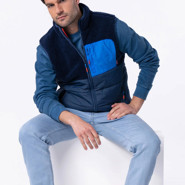 BILLYBELT Sleeveless Two-Fabric Sherpa Jacket in Navy