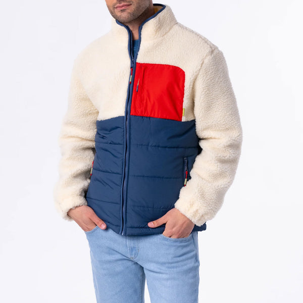 BILLYBELT Two-Fabric Sherpa Jacket in Ivory and Navy