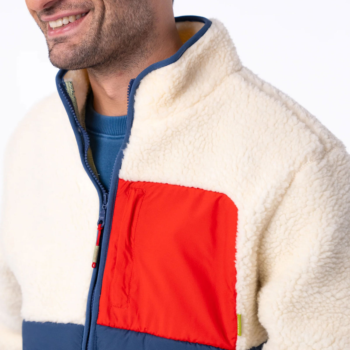 BILLYBELT Two-Fabric Sherpa Jacket in Ivory and Navy