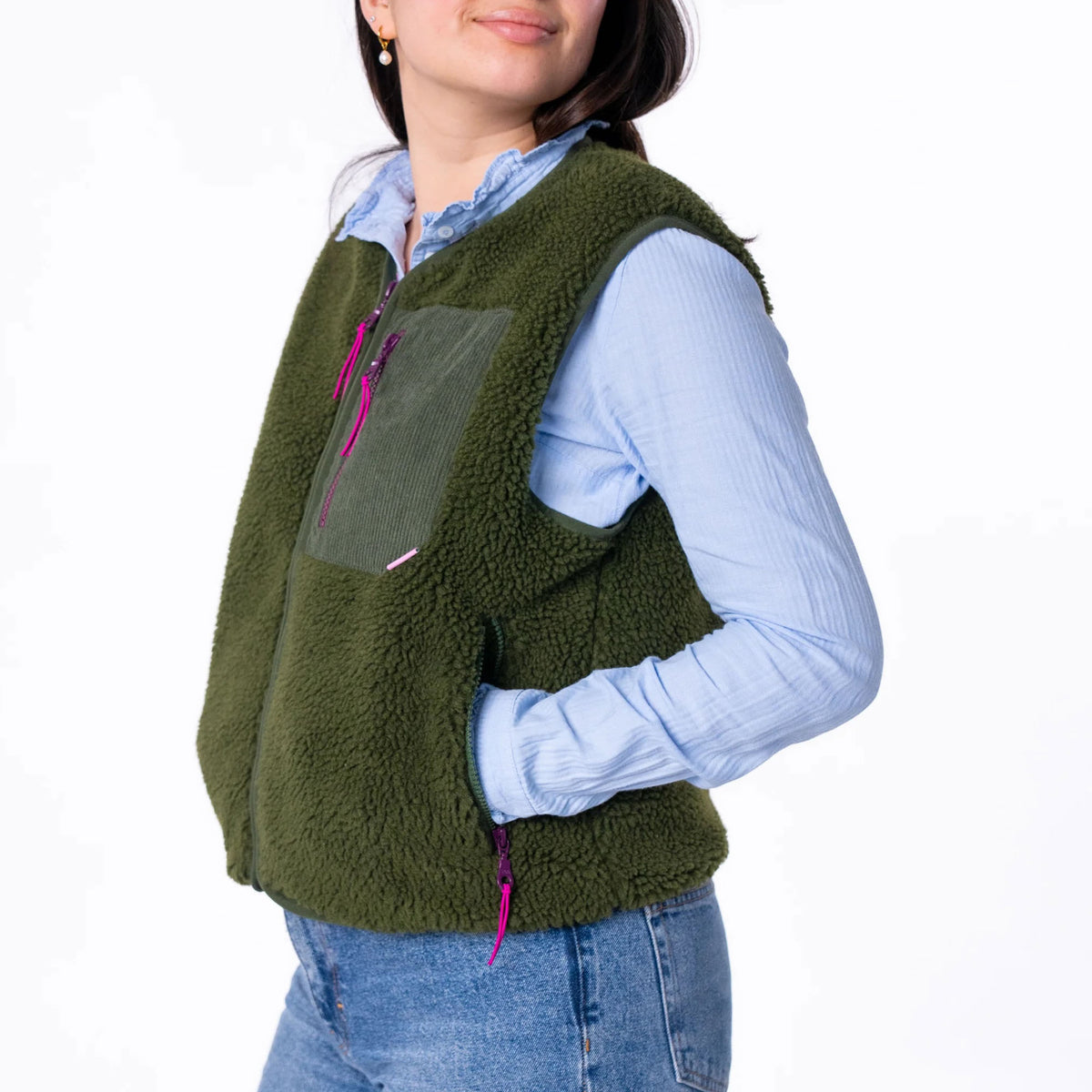 BILLYBELT Women’s Sleeveless Sherpa Zip Jacket in Khaki