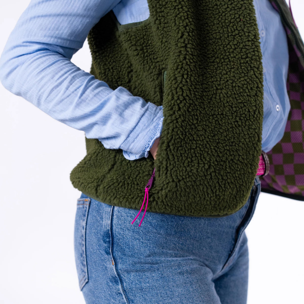 BILLYBELT Women’s Sleeveless Sherpa Zip Jacket in Khaki