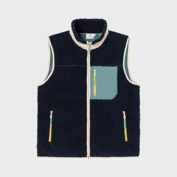 BILLYBELT Sleeveless Sherpa Gilet Jacket in Navy/Green