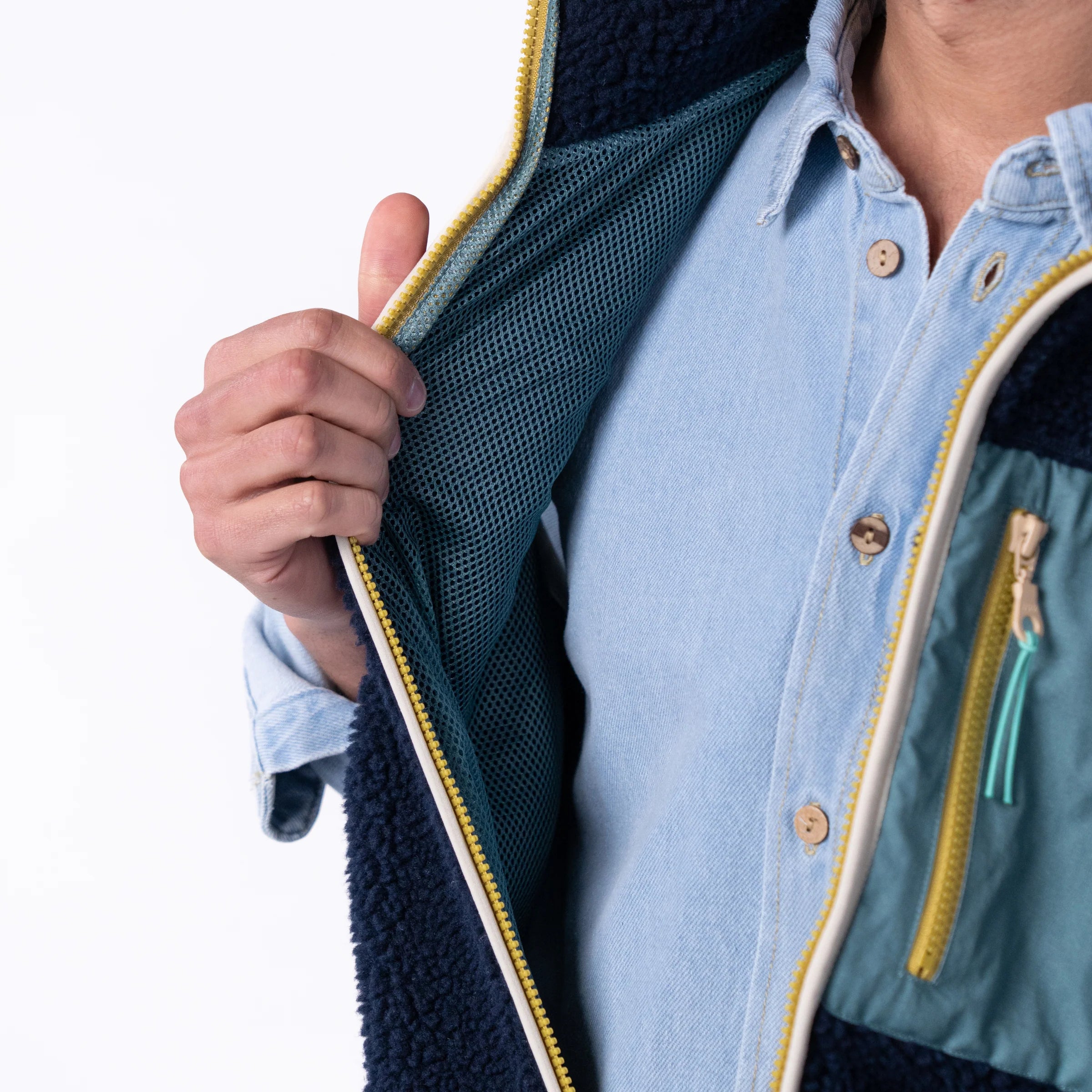 BILLYBELT Sleeveless Sherpa Gilet Jacket in Navy/Green