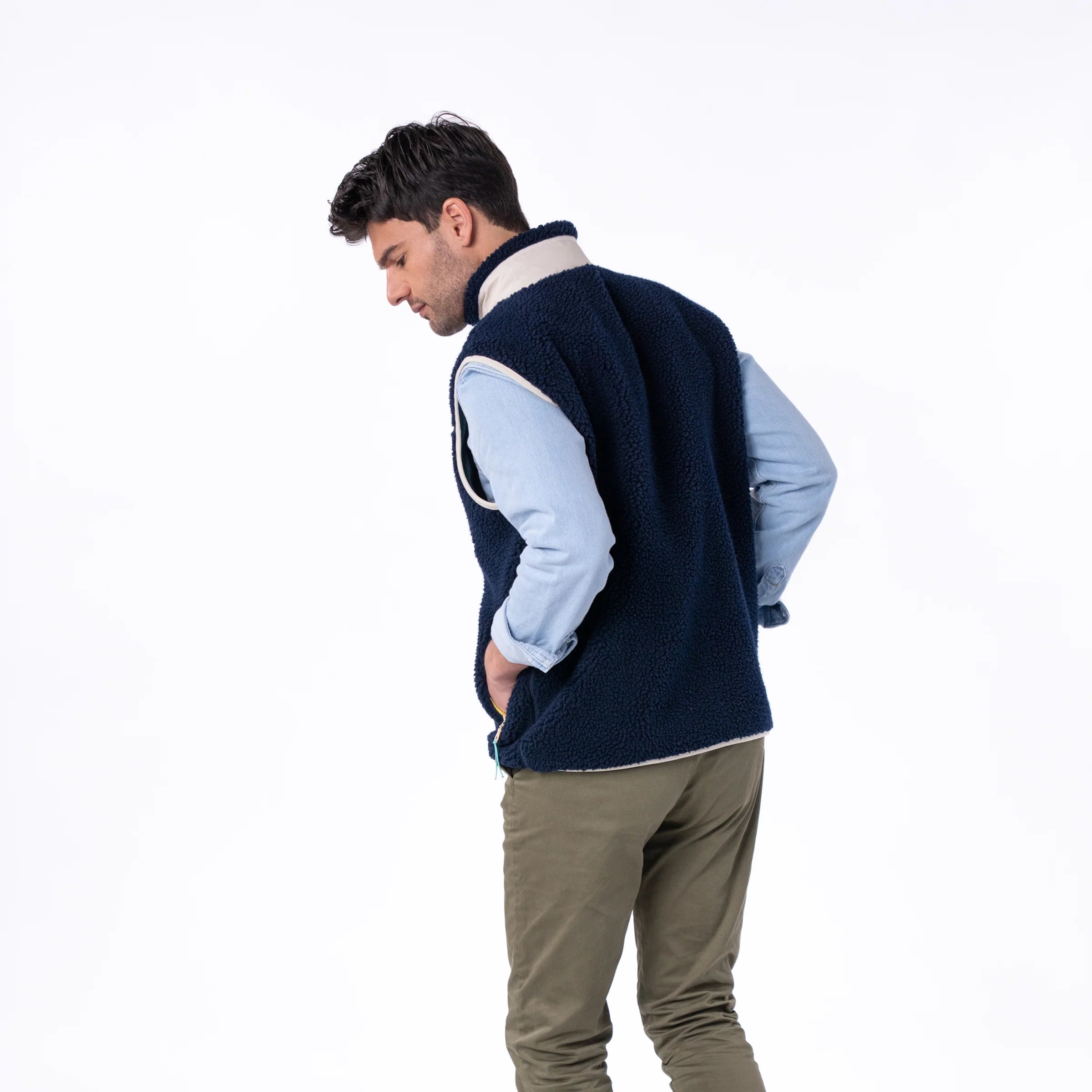 BILLYBELT Sleeveless Sherpa Gilet Jacket in Navy/Green
