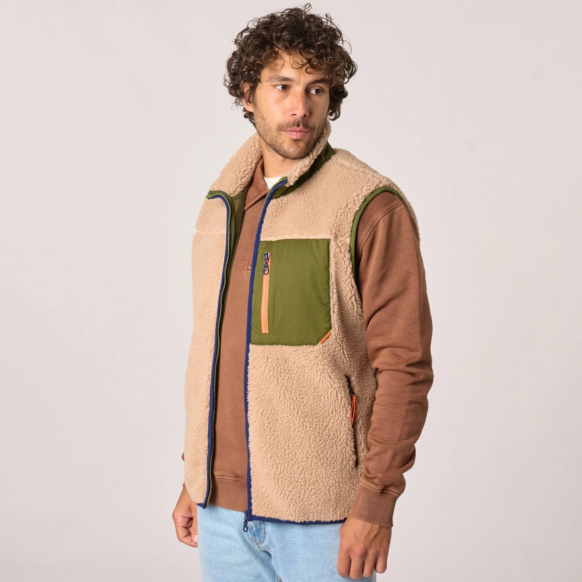 BILLYBELT Sleeveless Sherpa Gilet Jacket in Natural