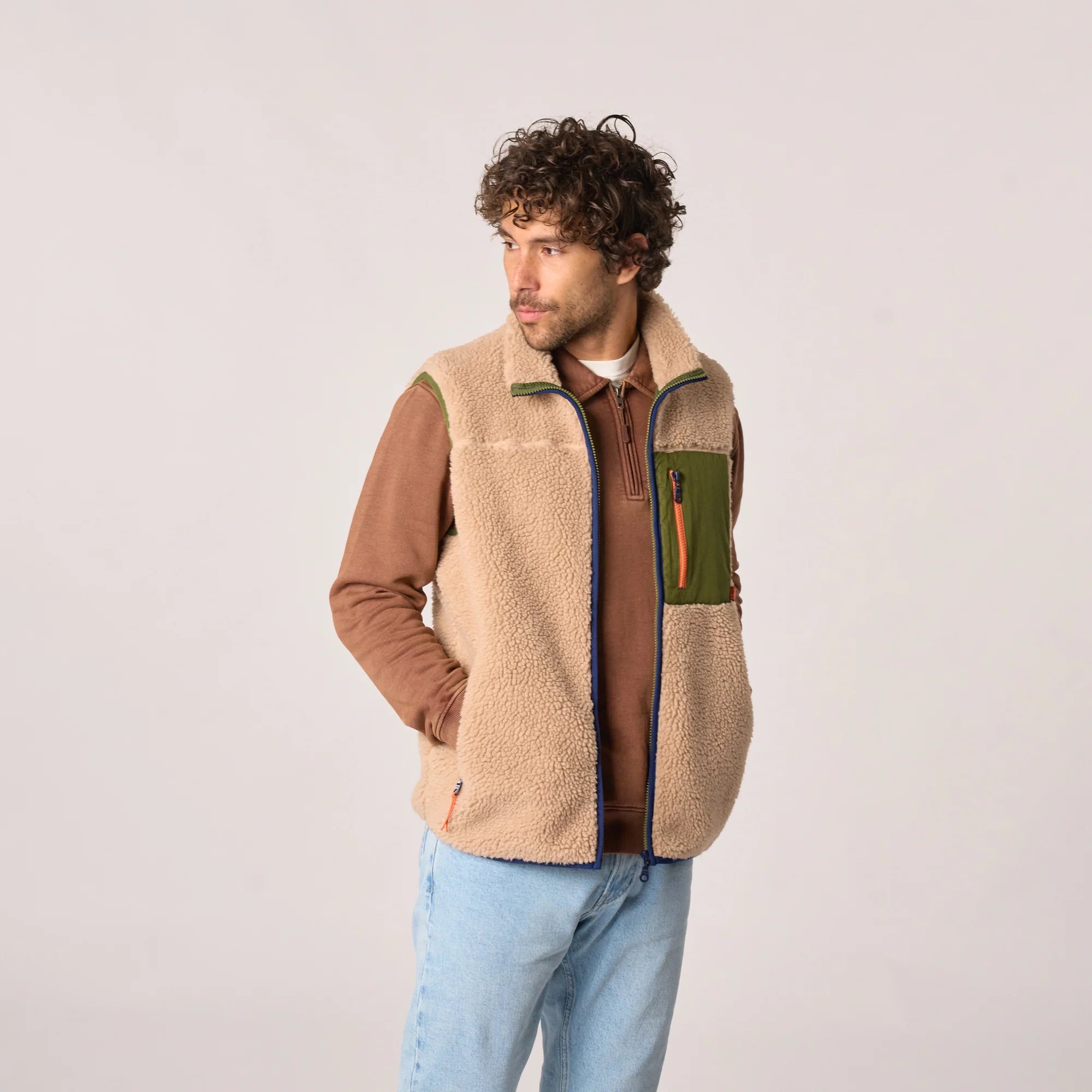BILLYBELT Sleeveless Sherpa Gilet Jacket in Natural