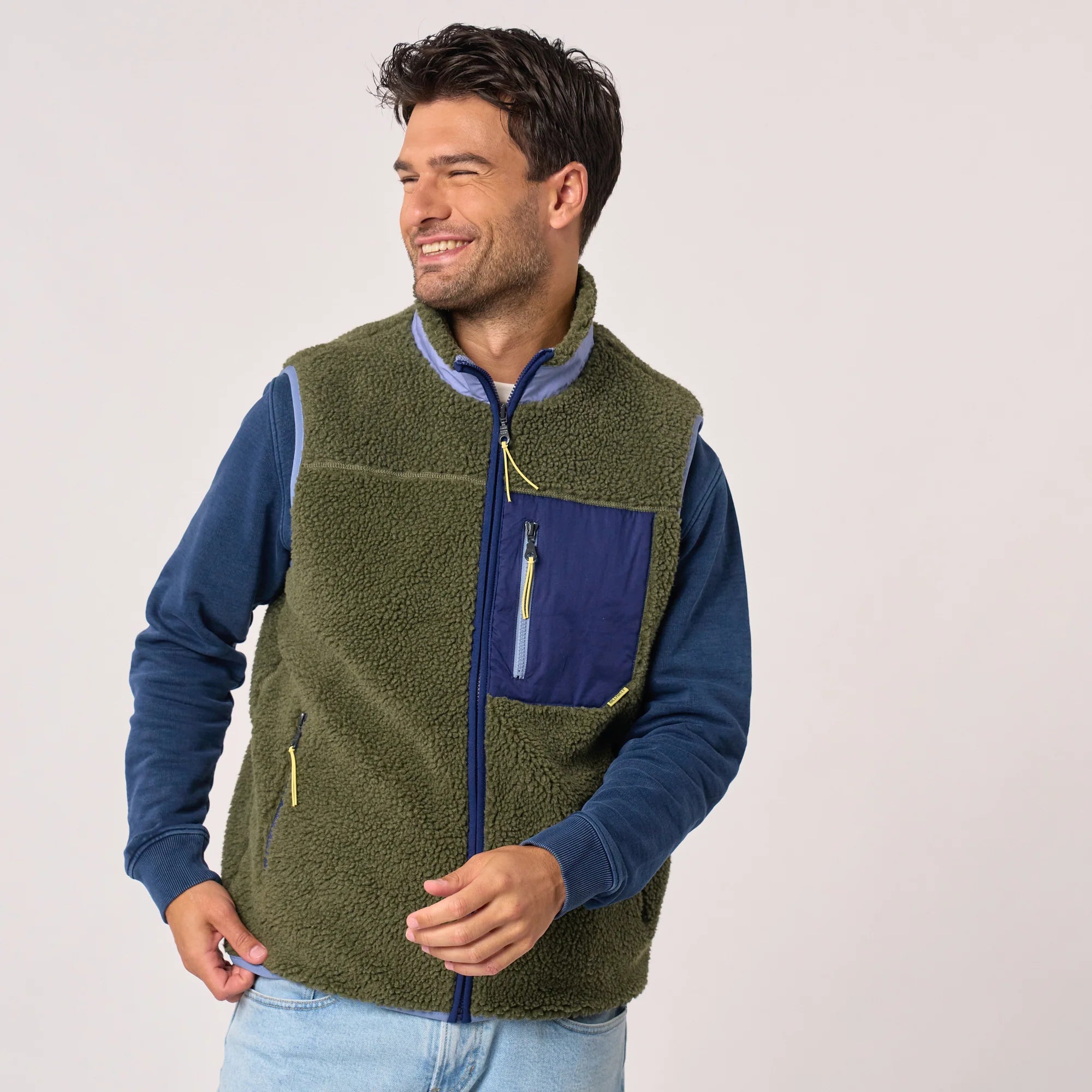 BILLYBELT Sleeveless Sherpa Gilet Jacket in Light Khaki