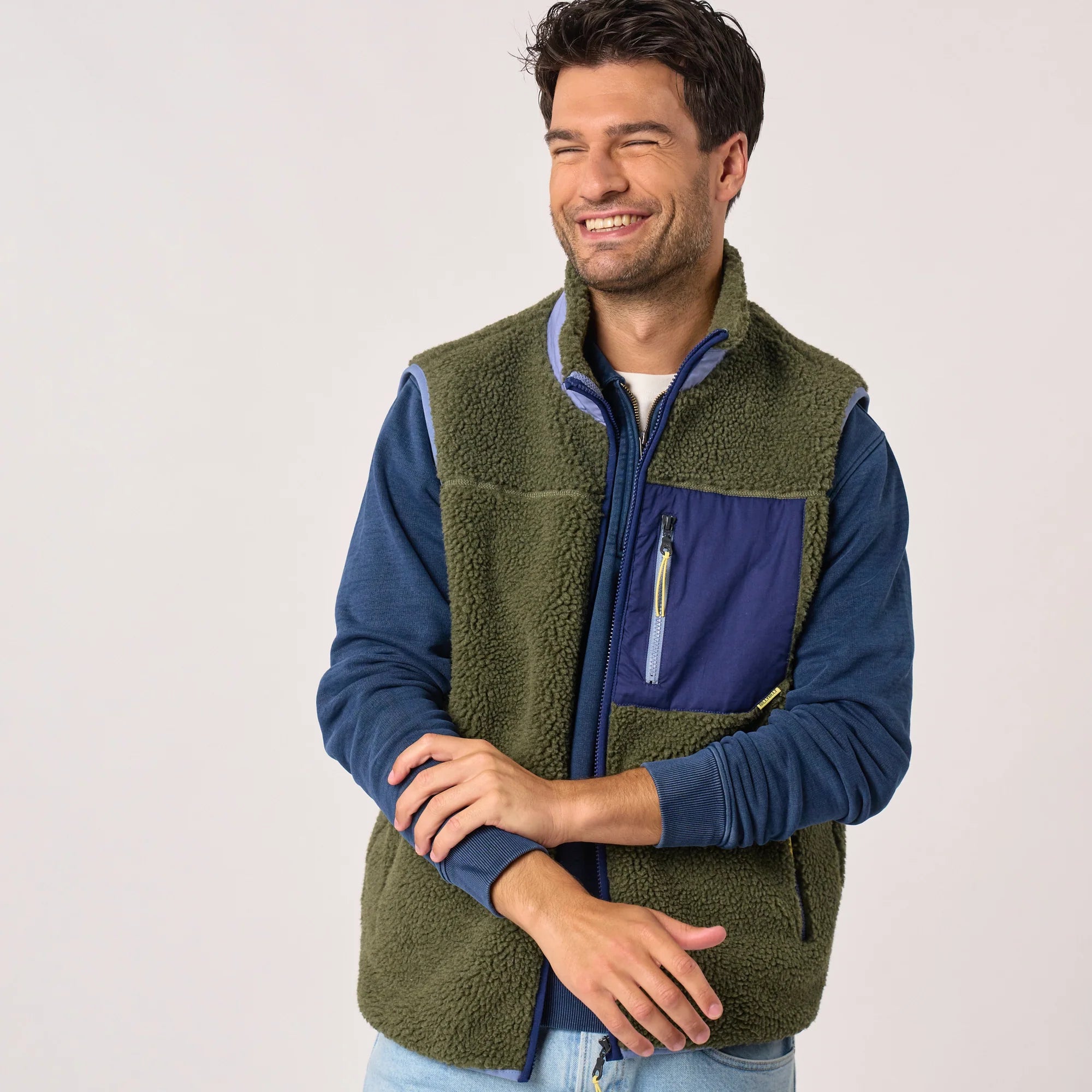 BILLYBELT Sleeveless Sherpa Gilet Jacket in Light Khaki