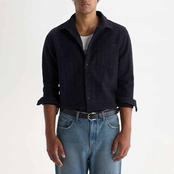 WAX LONDON Shelly Long Sleeve Dobby Check Shirt in Navy/Black