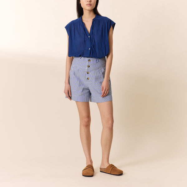 LEON & HARPER Qitu Stripe Shorts in Blue