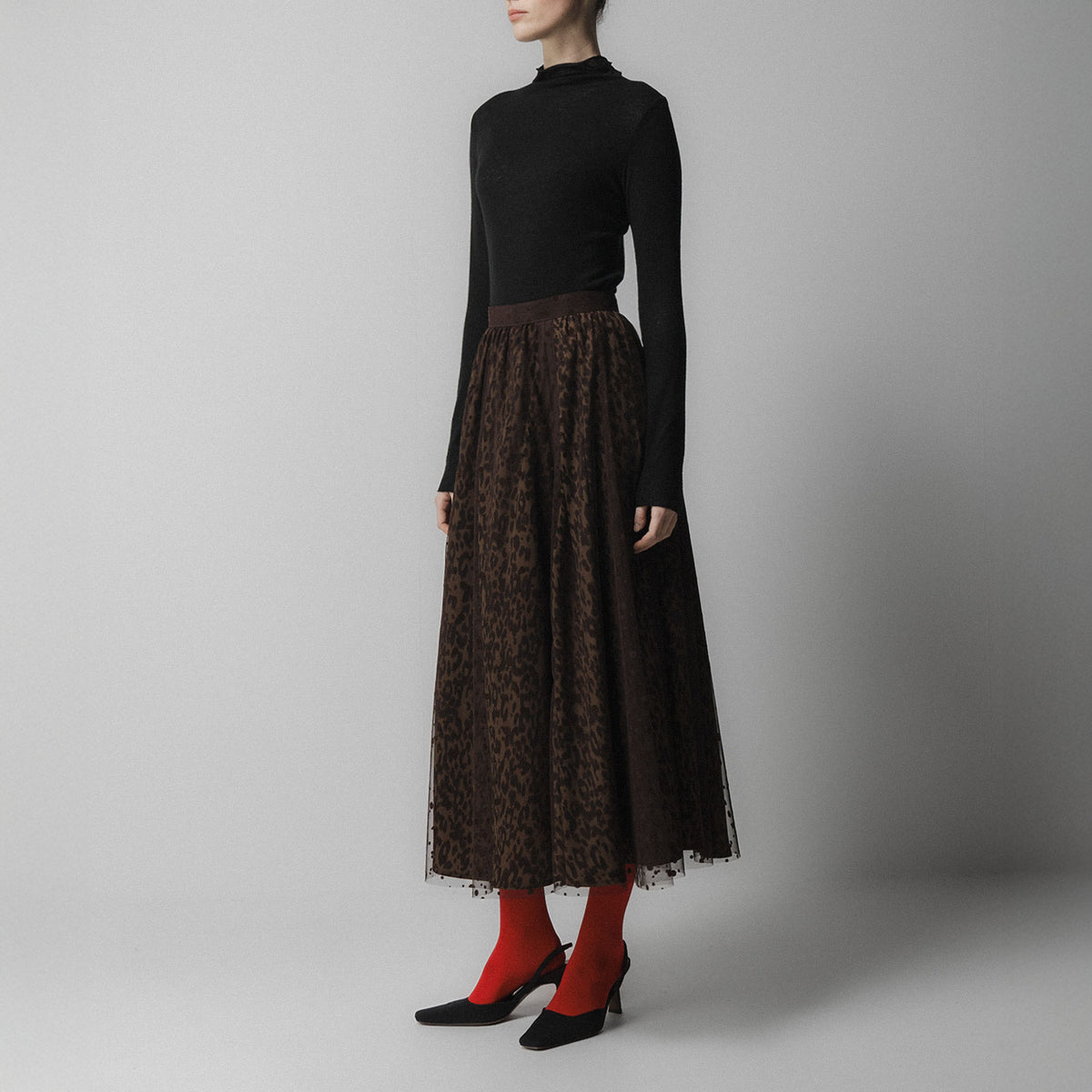 EMIN PAUL Layered Skirt in Brown Leopard