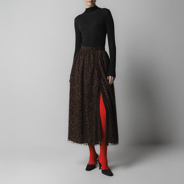 EMIN PAUL Layered Skirt in Brown Leopard