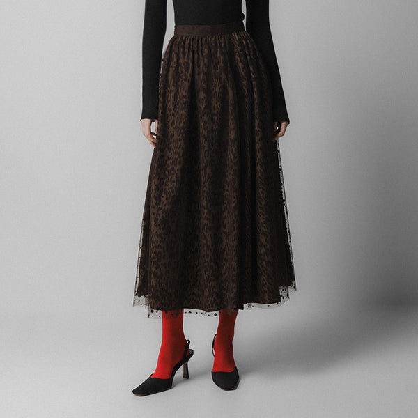 EMIN PAUL Layered Skirt in Brown Leopard