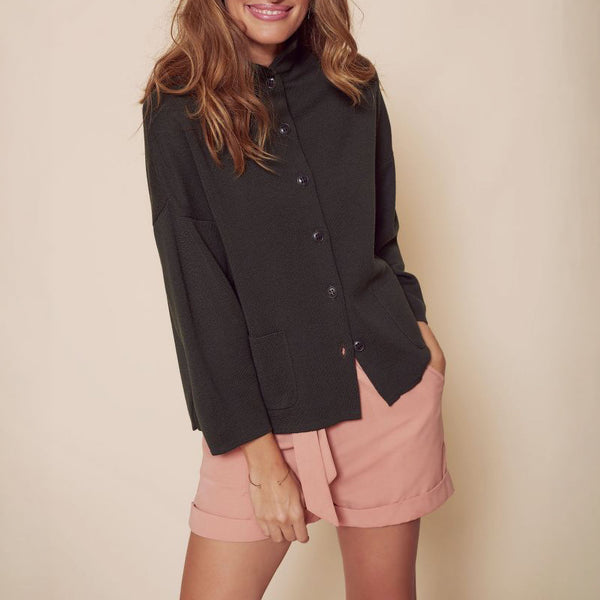 SIBINLINNEBJERG Spring Merino Blend Cardigan in Khaki