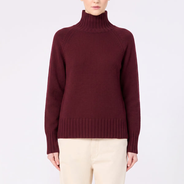 S MAX MARA SMMMantova Wool and Cashmere Yarn Polo Neck Sweater in Bordeaux
