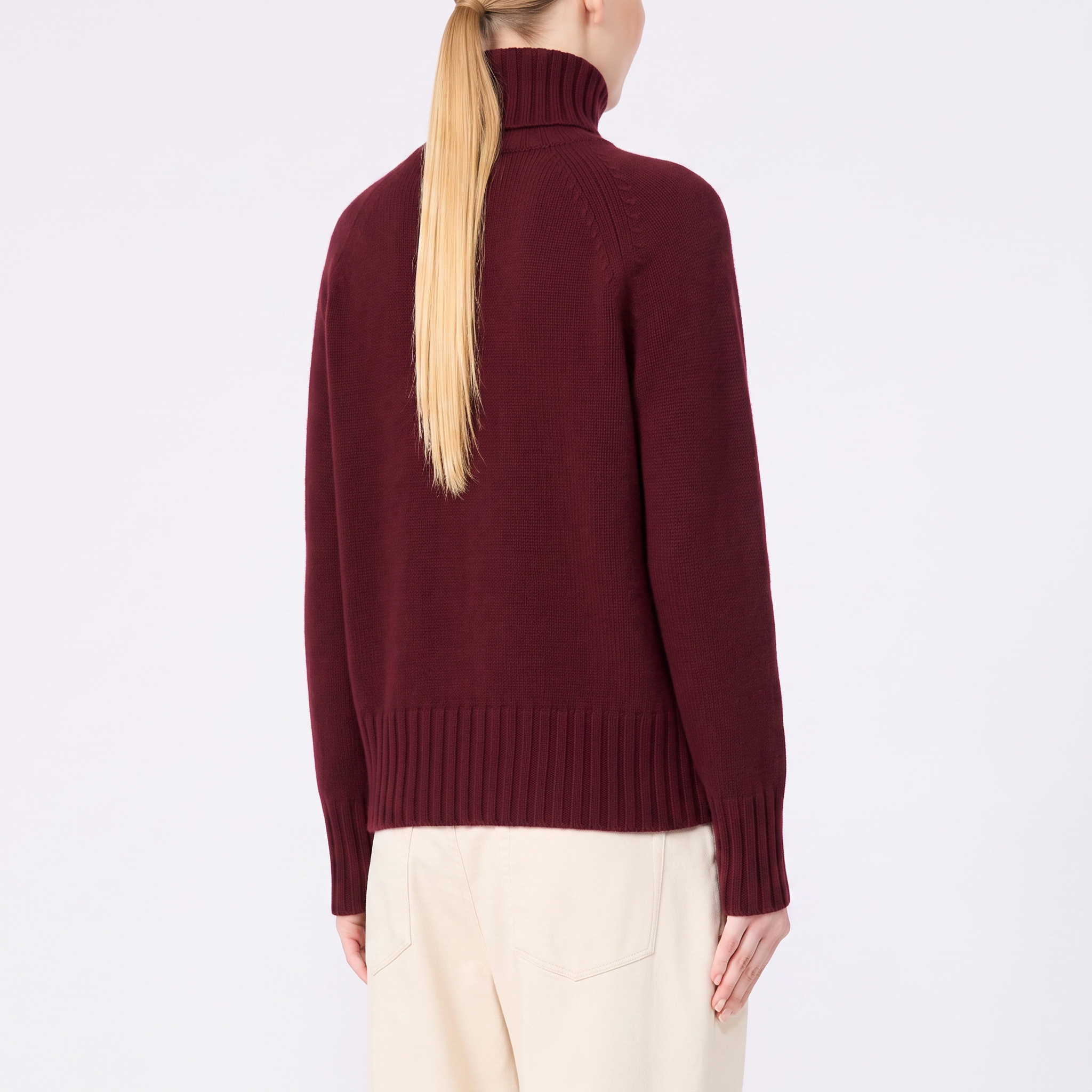S MAX MARA SMMMantova Wool and Cashmere Yarn Polo Neck Sweater in Bordeaux