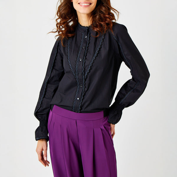 SUZY D Soho V Neck Satin Top in Black