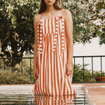 THE TINY BIG SISTER Striped Bows Dress in Orange