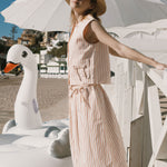 THE TINY BIG SISTER Thin Stripes Bow Skirt in Off White