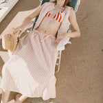 THE TINY BIG SISTER Thin Stripes Bow Skirt in Off White