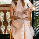 THE TINY BIG SISTER Thin Stripes Bow Skirt in Off White