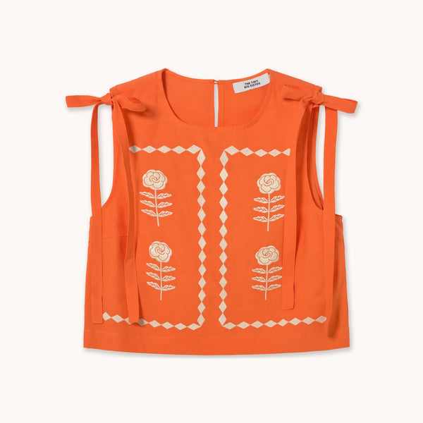 THE TINY BIG SISTER Embroidered Top  in Orange