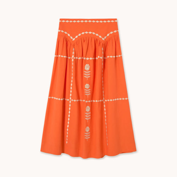 THE TINY BIG SISTER Embroidered Skirt in Orange