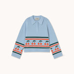 THE TINY BIG SISTER Chloe Cherries Polo Sweater in Blue