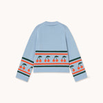 THE TINY BIG SISTER Chloe Cherries Polo Sweater in Blue