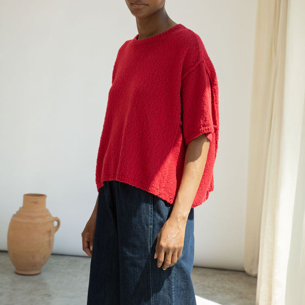 BEAUMONT ORGANIC Alessia Cotton Linen Knit Top in Scarlet