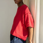 BEAUMONT ORGANIC Alessia Cotton Linen Knit Top in Scarlet