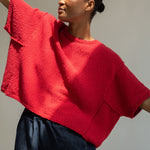BEAUMONT ORGANIC Alessia Cotton Linen Knit Top in Scarlet