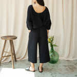 BEAUMONT ORGANIC Evora Cheesecloth Trousers in Black