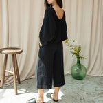 BEAUMONT ORGANIC Evora Cheesecloth Trousers in Black