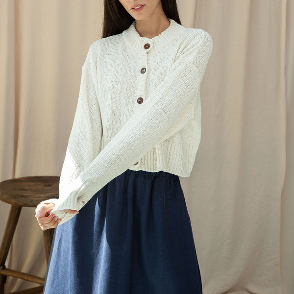 BEAUMONT ORGANIC Sugi Cotton Linen Knit Cardigan in Off White