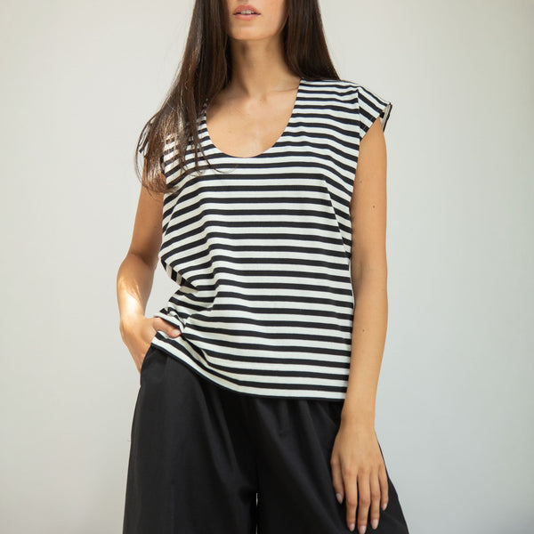 BEAUMONT ORGANIC Tamsin-Sue Cotton Jersey Stripe Top in Black/White