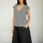 BEAUMONT ORGANIC Tamsin-Sue Cotton Jersey Stripe Top in Black/White