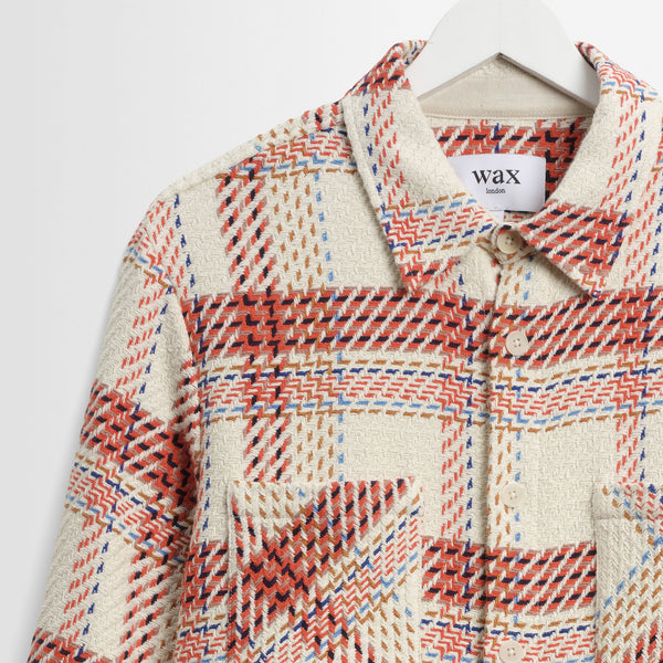 WAX LONDON Whiting Overshirt in Ecru/Red