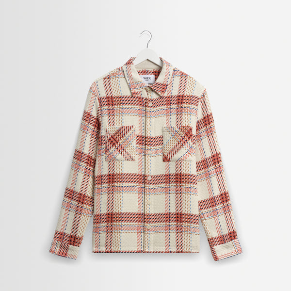 WAX LONDON Whiting Overshirt in Ecru/Red